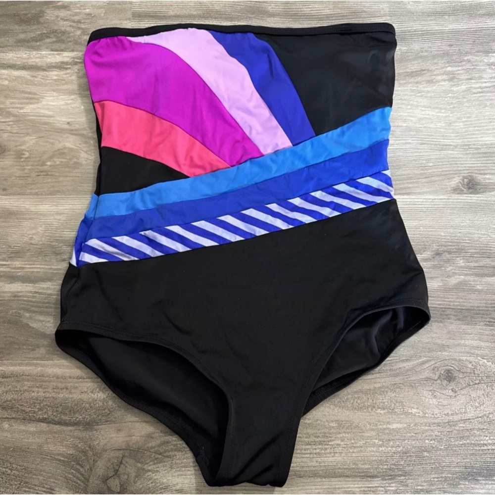 Womens SwimsuitsForAll Shore Club One Piece Strapless Swimsuit Black Size 14